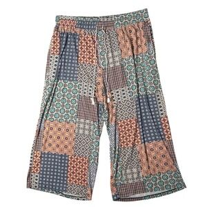 Anthropologie Wide Leg Pants Womens XL Patchwork Culottes Blue Bohemian Hippie
